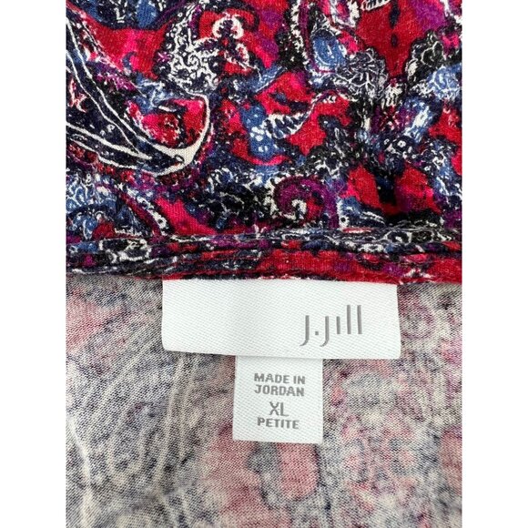 J. Jill Womens XL Petite Red Paisley Print V-Neck Long Sleeve Top - Picture 3 of 10